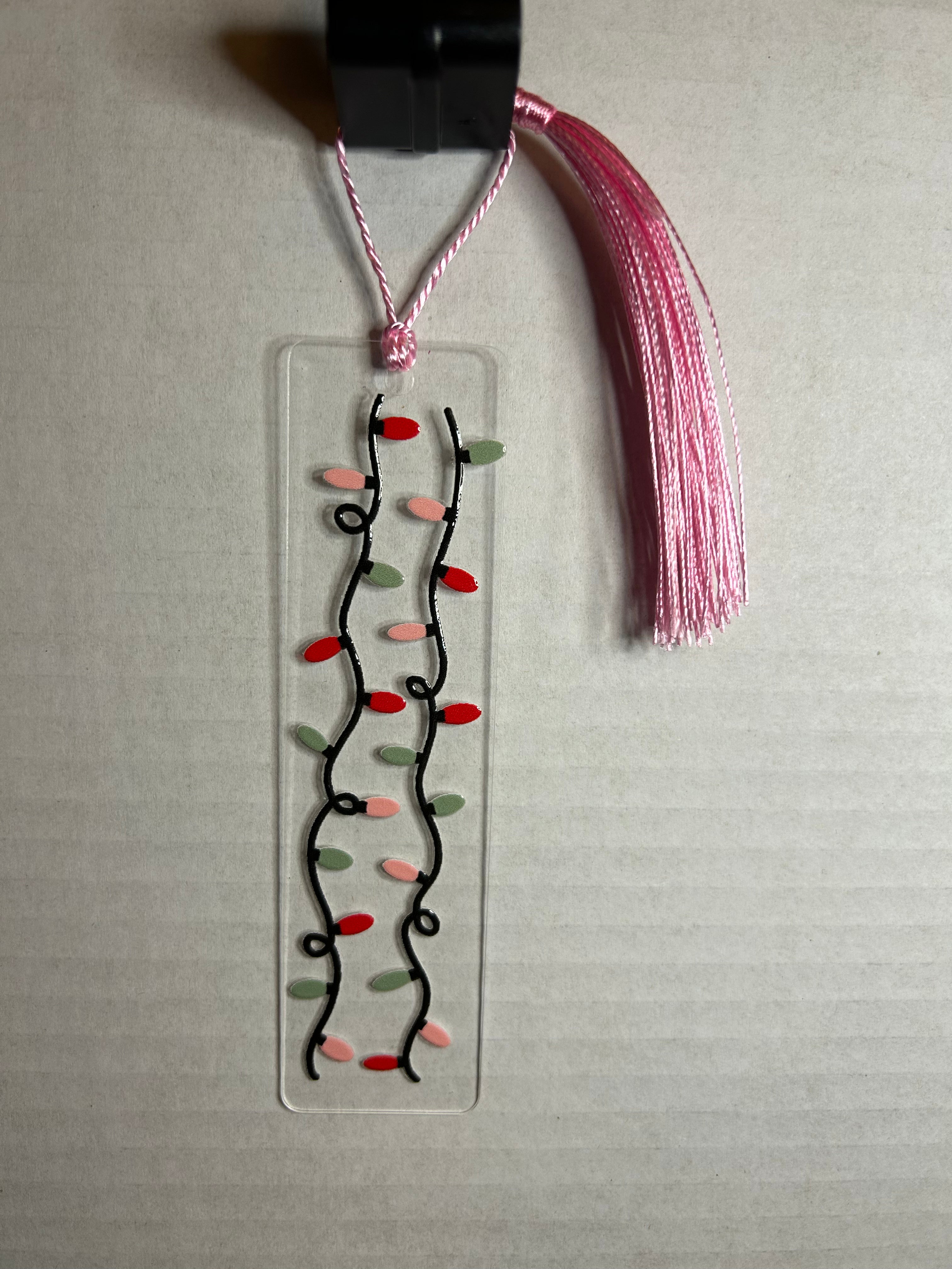 Acrylic Bookmark With Colored Tassel Featuring a Christmas Theme