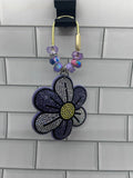 Gold Carabiner Beaded Bag Charms-Purple Acrylic Beads with Rhinestone Flower Charm