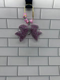 Gold Carabiner Beaded Bag Charms-Pink Acrylic Beads with Rhinestone Bow Charm