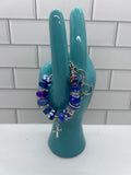 Beaded Silver Bag Charms-Dark Blue Acrylic Beads with Silver Cross Charm with Heart Shaped Clasp