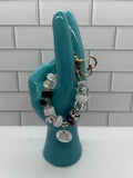 Beaded Gold  Bag Charms-Black Acrylic Beads with Silver Never, Never Give Up Charm with Heart Shaped Clasp