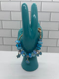Beaded Gold  Bracelet-Blue Acrylic Beads & Spacers with Blue Charms