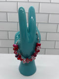 Beaded Silver Bracelet-Red  Acrylic Beads & Spacers