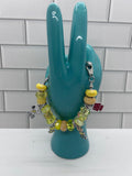 Beaded Silver Bracelet-Yellow Acrylic Beads with “Peanuts” Theme Charms