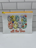 Canvas Makeup Bag Featuring God is Good all the time Theme with a Yellow Zipper-5.7 inches x 7.9 inches