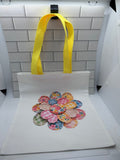Canvas Tote Bag Featuring A Patchwork Flower Theme with a Yellow Handle-13.7x11.8