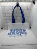 Canvas Tote Bag Featuring A Jesus-John 14:6 Theme with a Blue Handle-13.7x11.8