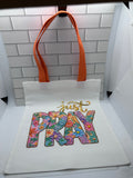 Canvas Tote Bag Featuring Just Pray Patchwork Theme with a Orange  Handle-13.7x11.8