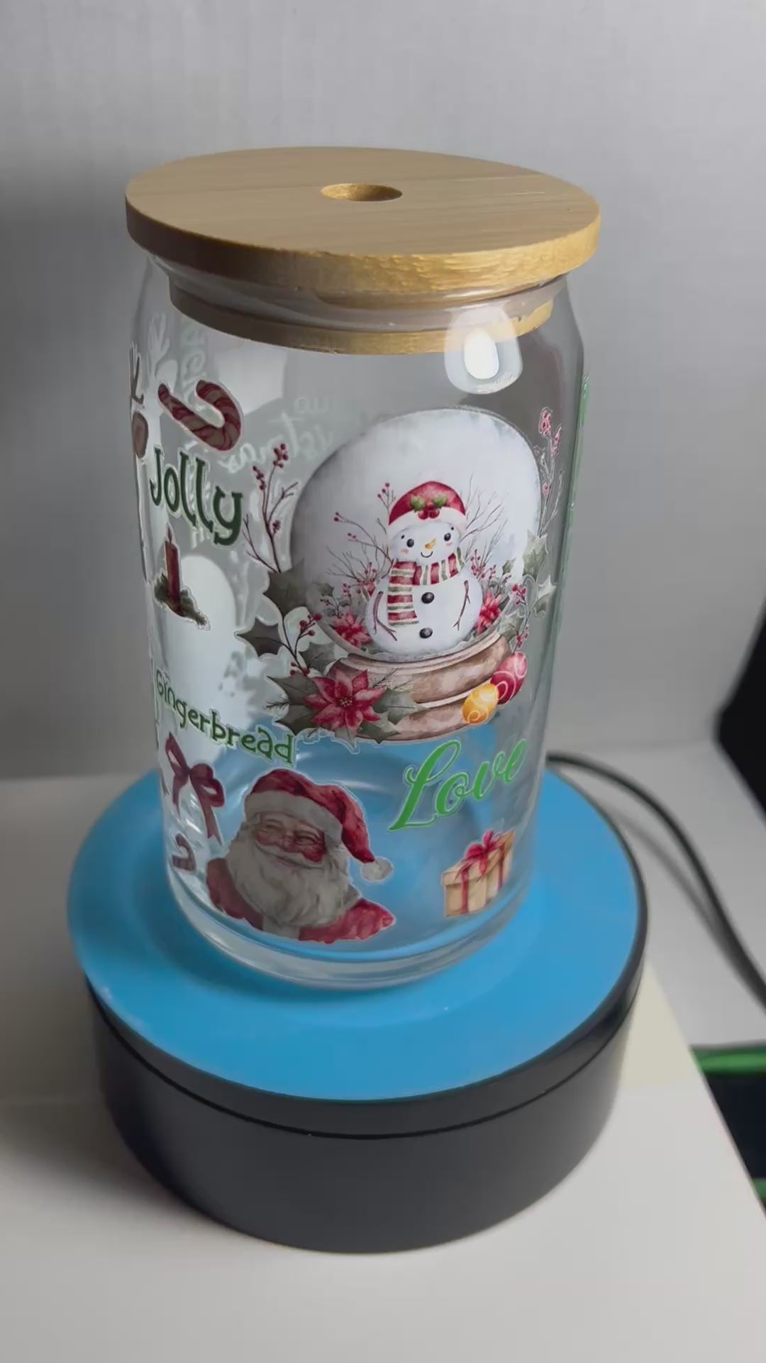16 oz Glass Tumbler, Glass Straw featuring a Beautiful Christmas Design