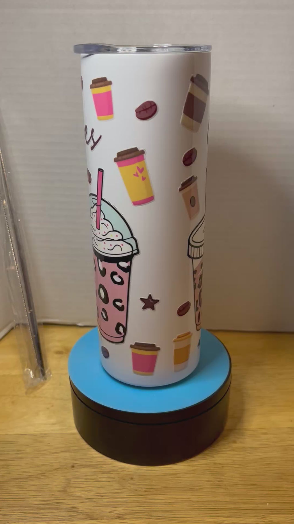 20 ounce Skinny Metal Tumbler With Metal Straw Featuring A Beautiful Coffee Inspired Design