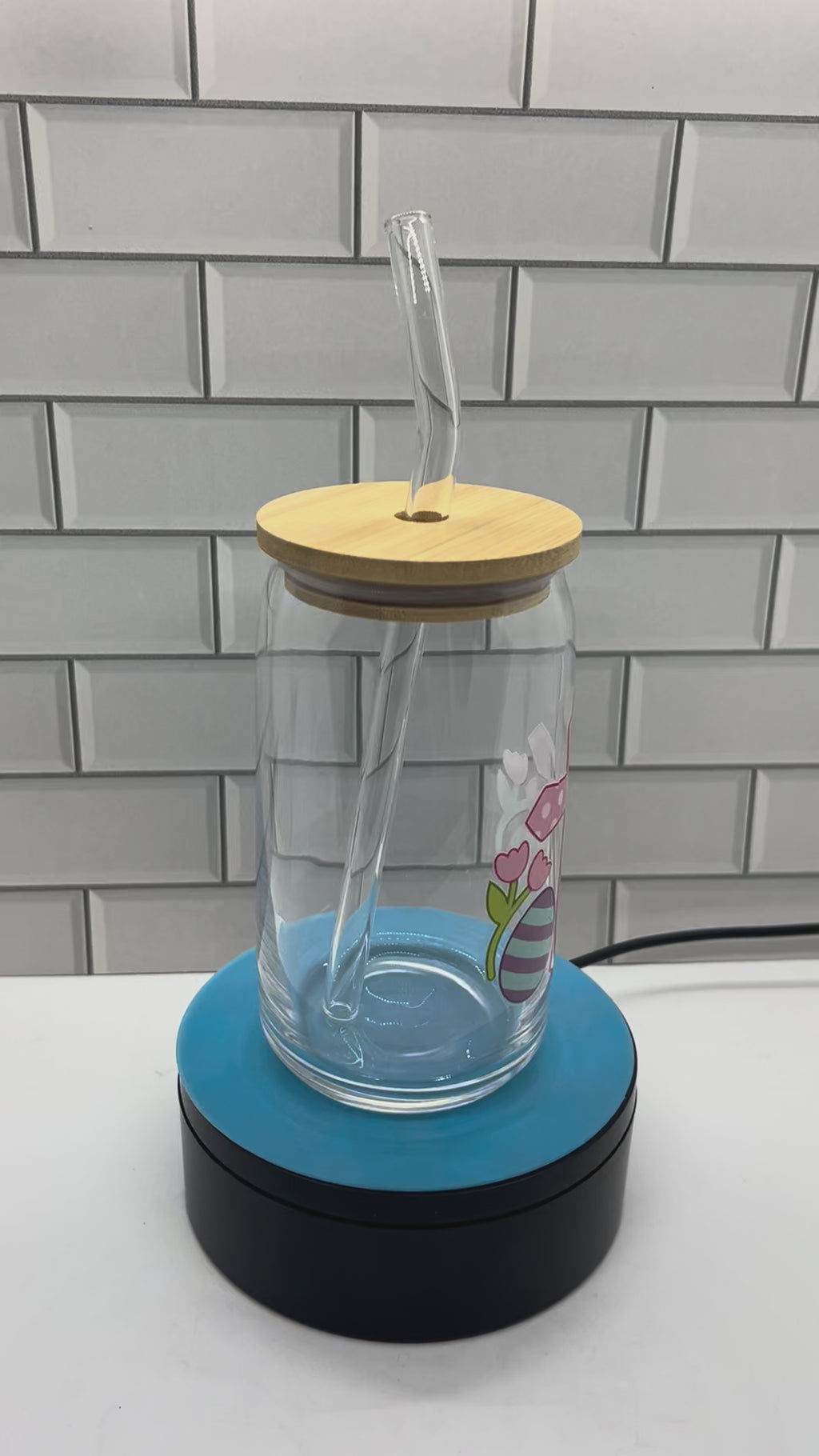 16 oz Glass Tumbler, Glass Straw featuring a Beautiful Easter Design
