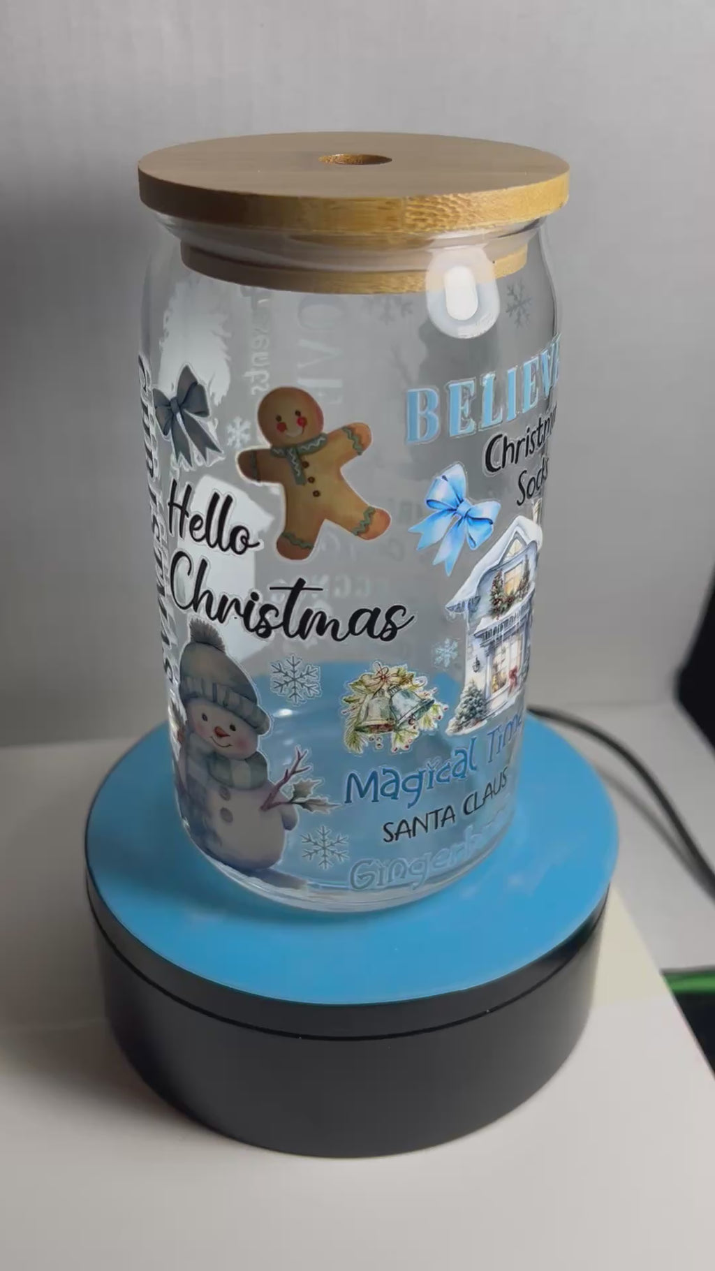 16 oz Glass Tumbler, Glass Straw featuring a Beautiful Christmas Design