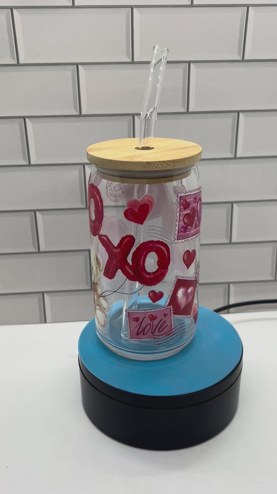 16 oz Glass Tumbler, Glass Straw featuring a Beautiful Valentines Day Design