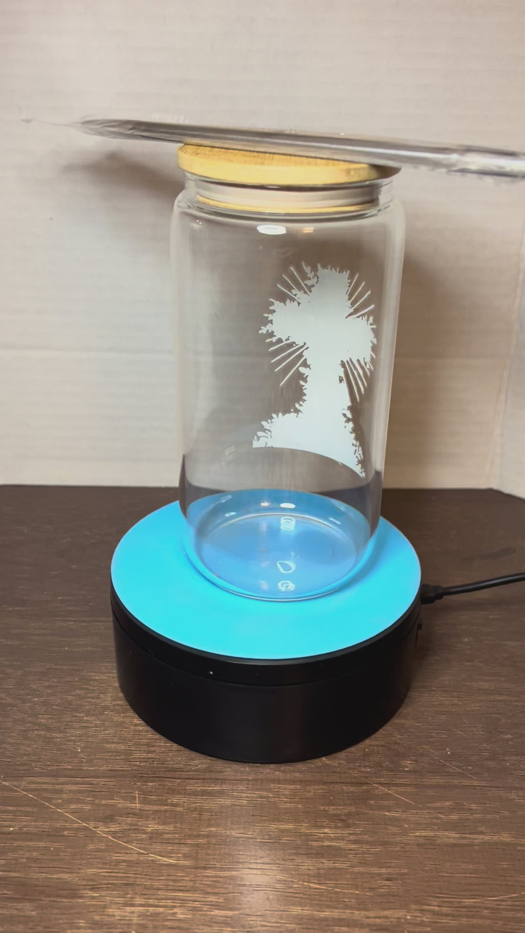 16 oz Glass Tumbler with a bamboo lid featuring a Beautiful Design, comes with metal straw and cleaning brush