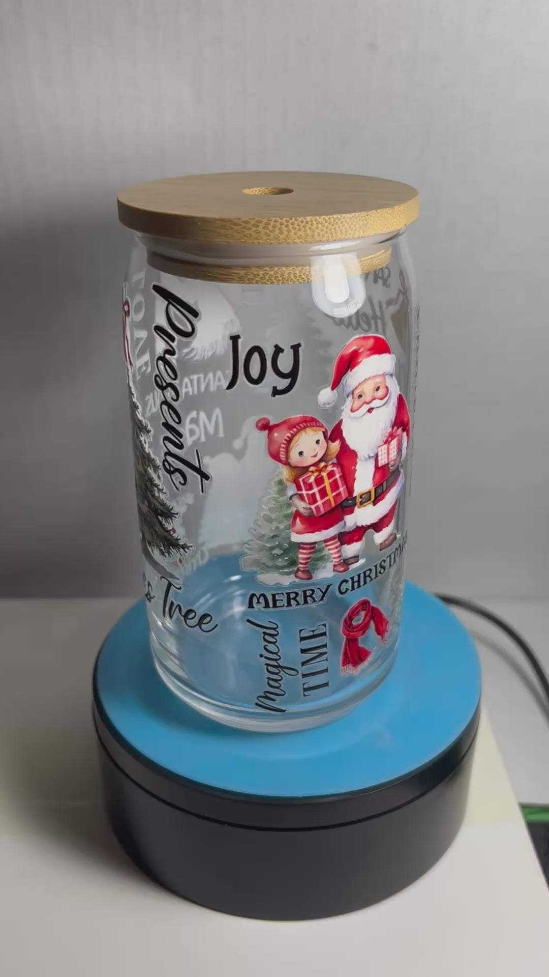 16 oz Glass Tumbler, Glass Straw featuring a Beautiful Christmas Design