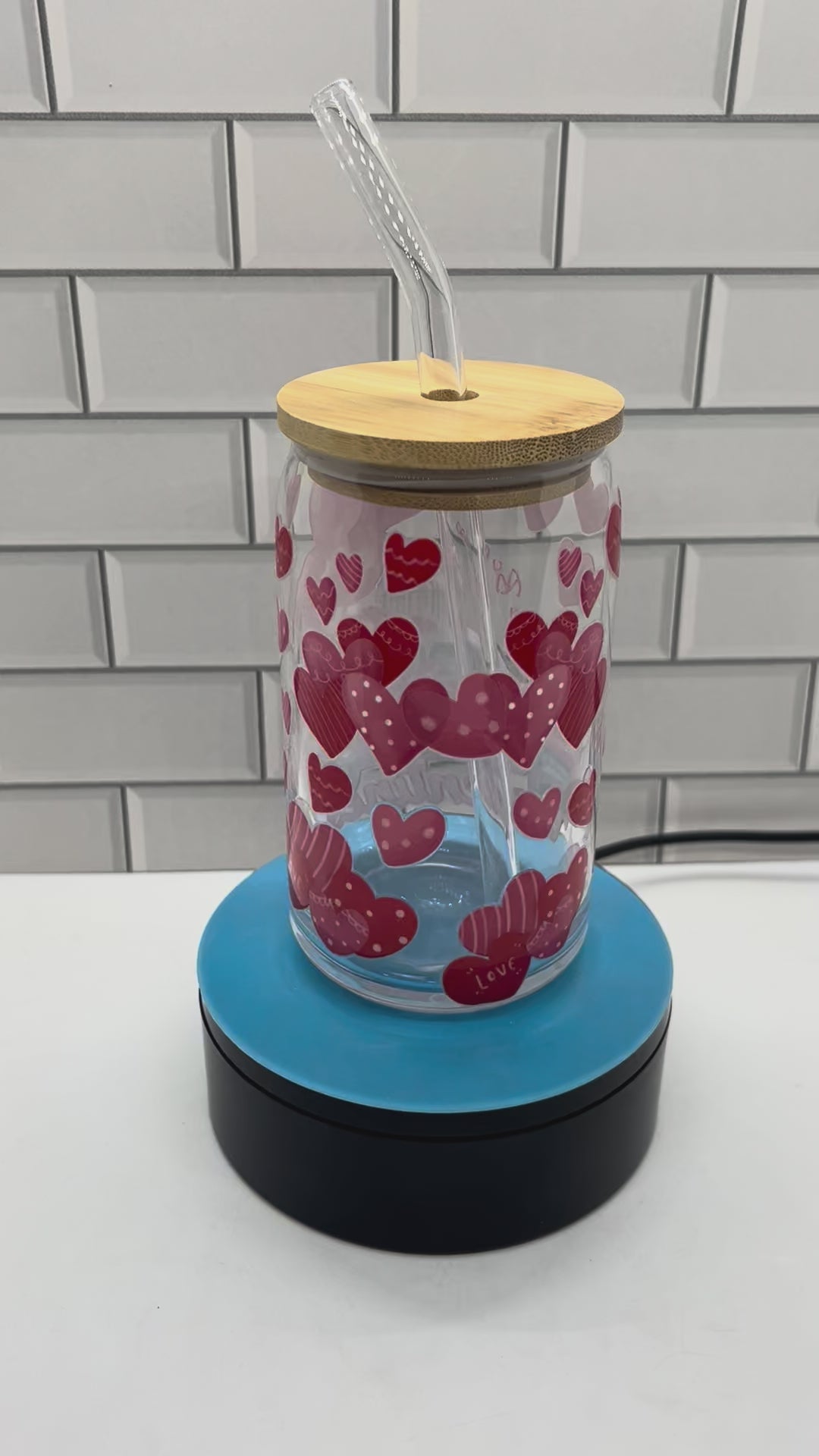 16 oz Glass Tumbler, Glass Straw featuring a Beautiful Valentines Day Design