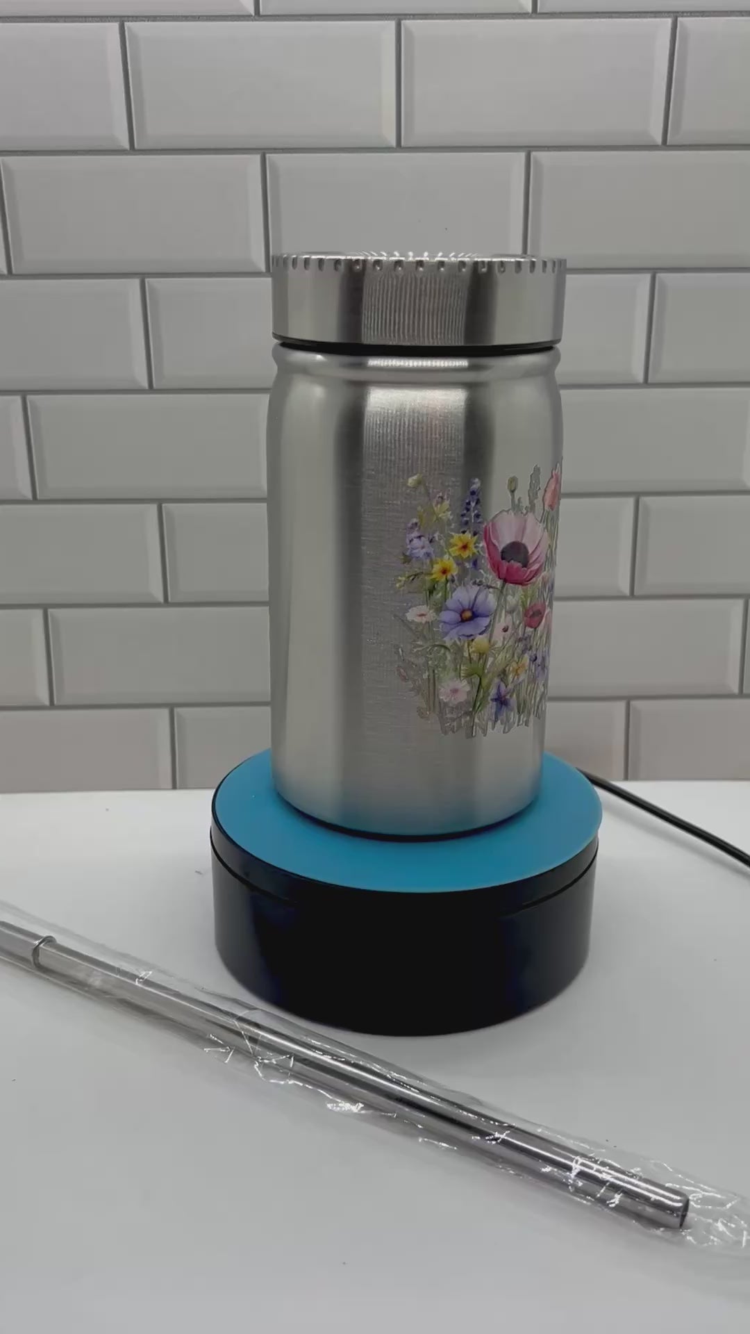 17 oz Metal Mason Jar Tumbler with Floral Theme